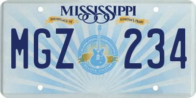MS license plate MGZ234