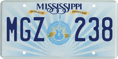 MS license plate MGZ238