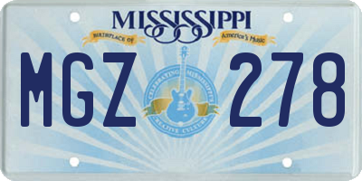 MS license plate MGZ278