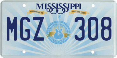 MS license plate MGZ308