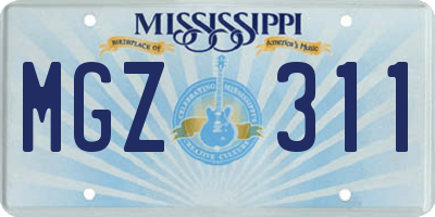 MS license plate MGZ311