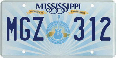 MS license plate MGZ312