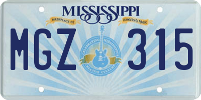 MS license plate MGZ315