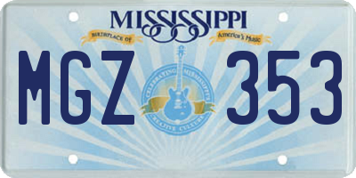 MS license plate MGZ353