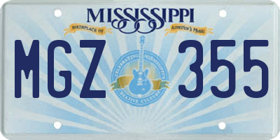 MS license plate MGZ355