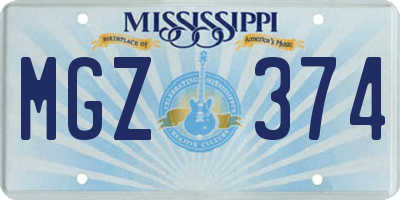 MS license plate MGZ374
