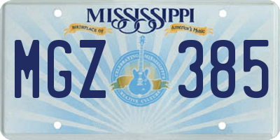 MS license plate MGZ385