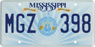 MS license plate MGZ398