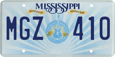 MS license plate MGZ410