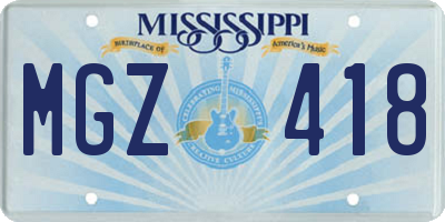 MS license plate MGZ418