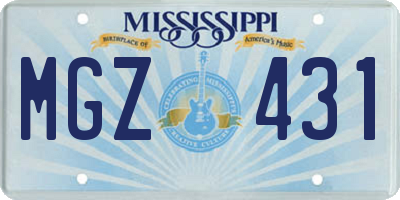 MS license plate MGZ431