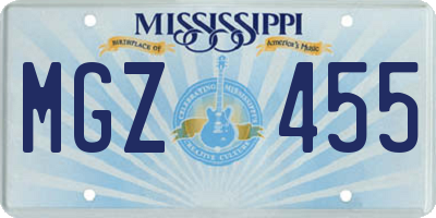 MS license plate MGZ455