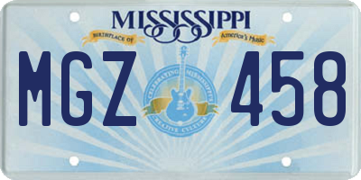 MS license plate MGZ458