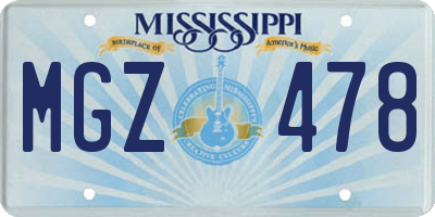 MS license plate MGZ478