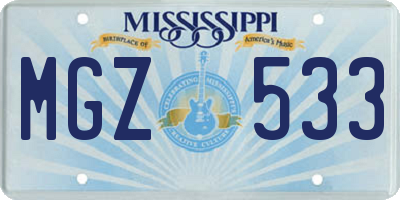 MS license plate MGZ533