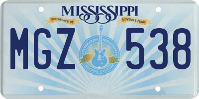 MS license plate MGZ538