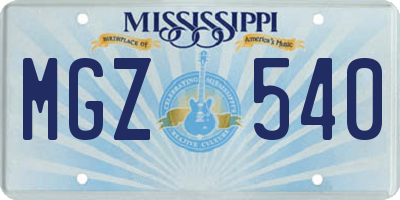 MS license plate MGZ540