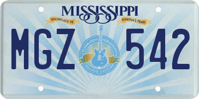 MS license plate MGZ542