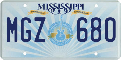 MS license plate MGZ680