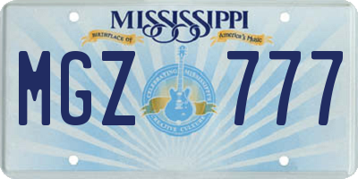 MS license plate MGZ777