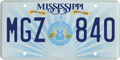 MS license plate MGZ840