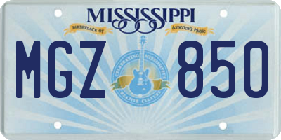 MS license plate MGZ850
