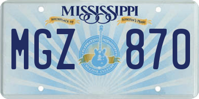 MS license plate MGZ870