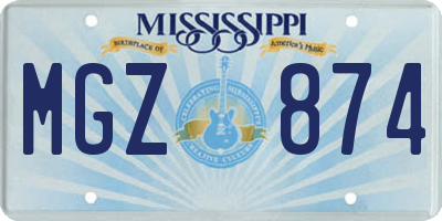 MS license plate MGZ874