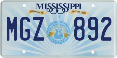 MS license plate MGZ892
