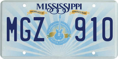 MS license plate MGZ910