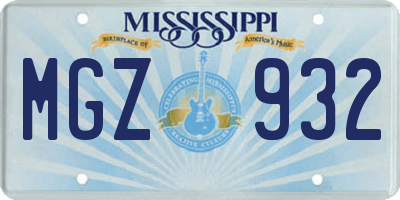 MS license plate MGZ932
