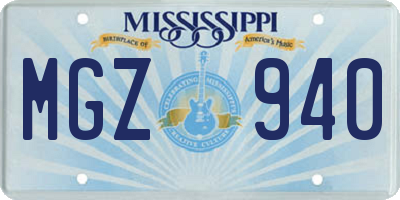 MS license plate MGZ940