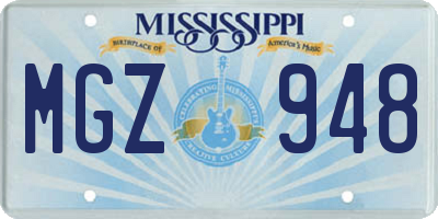 MS license plate MGZ948