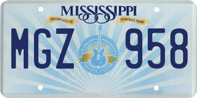 MS license plate MGZ958
