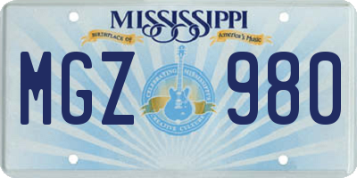 MS license plate MGZ980