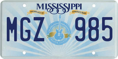 MS license plate MGZ985
