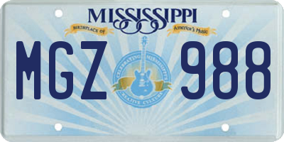 MS license plate MGZ988