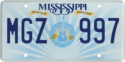 MS license plate MGZ997