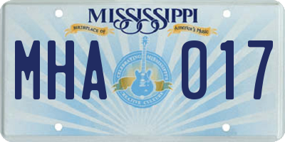 MS license plate MHA017