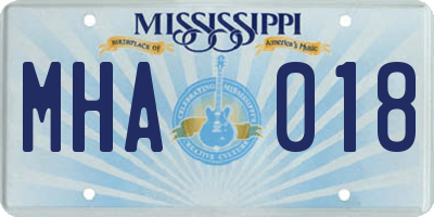 MS license plate MHA018