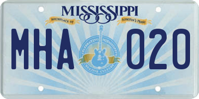 MS license plate MHA020