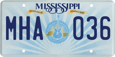 MS license plate MHA036