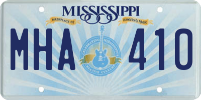 MS license plate MHA410