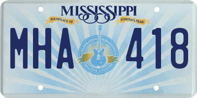 MS license plate MHA418