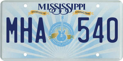 MS license plate MHA540