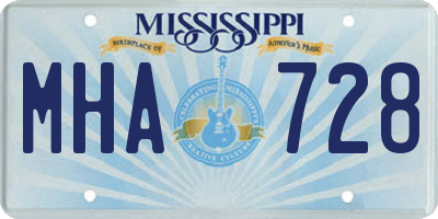 MS license plate MHA728