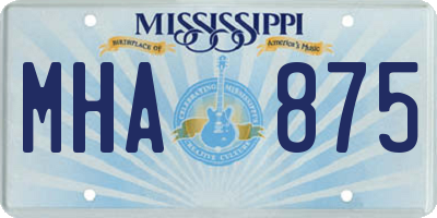 MS license plate MHA875