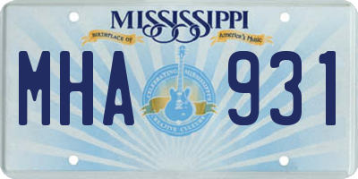 MS license plate MHA931