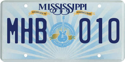 MS license plate MHB010