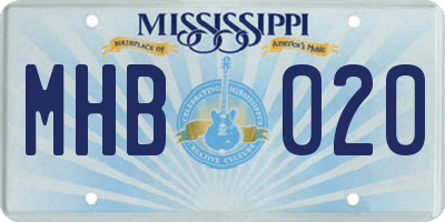 MS license plate MHB020